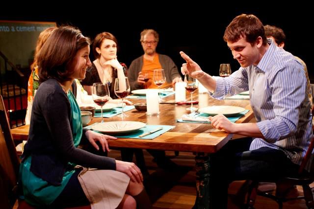 Susan Pourfar, Gayle Rankin, Jeff Perry and Russell Harvard in Tribes at the Barrow Street Theater